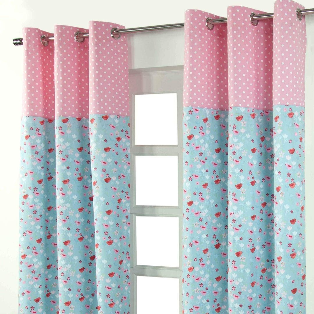 Homescapes Kindervorhang Mädchen Kinderzimmer Ösenvorhang Fensterdekoration Vögeln und Blumen 2 Stüc