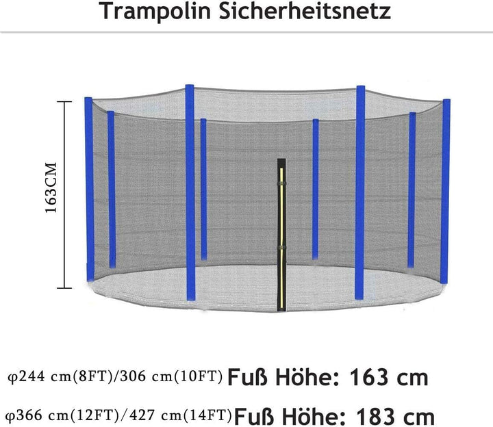 Trampolin Ersatzteile für Gartentrampolin, Trampolin Netz Ø 244 306 366 427 cm füR 6/8 Stangen, Tram