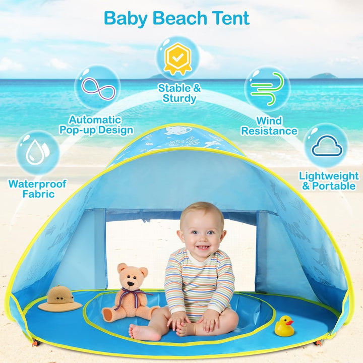 Strandmuschel Pop Up Baby Strandzelt Strandmuscheln,Tragbar Baby Strand Zelt mit Mini Pool UV-Schutz