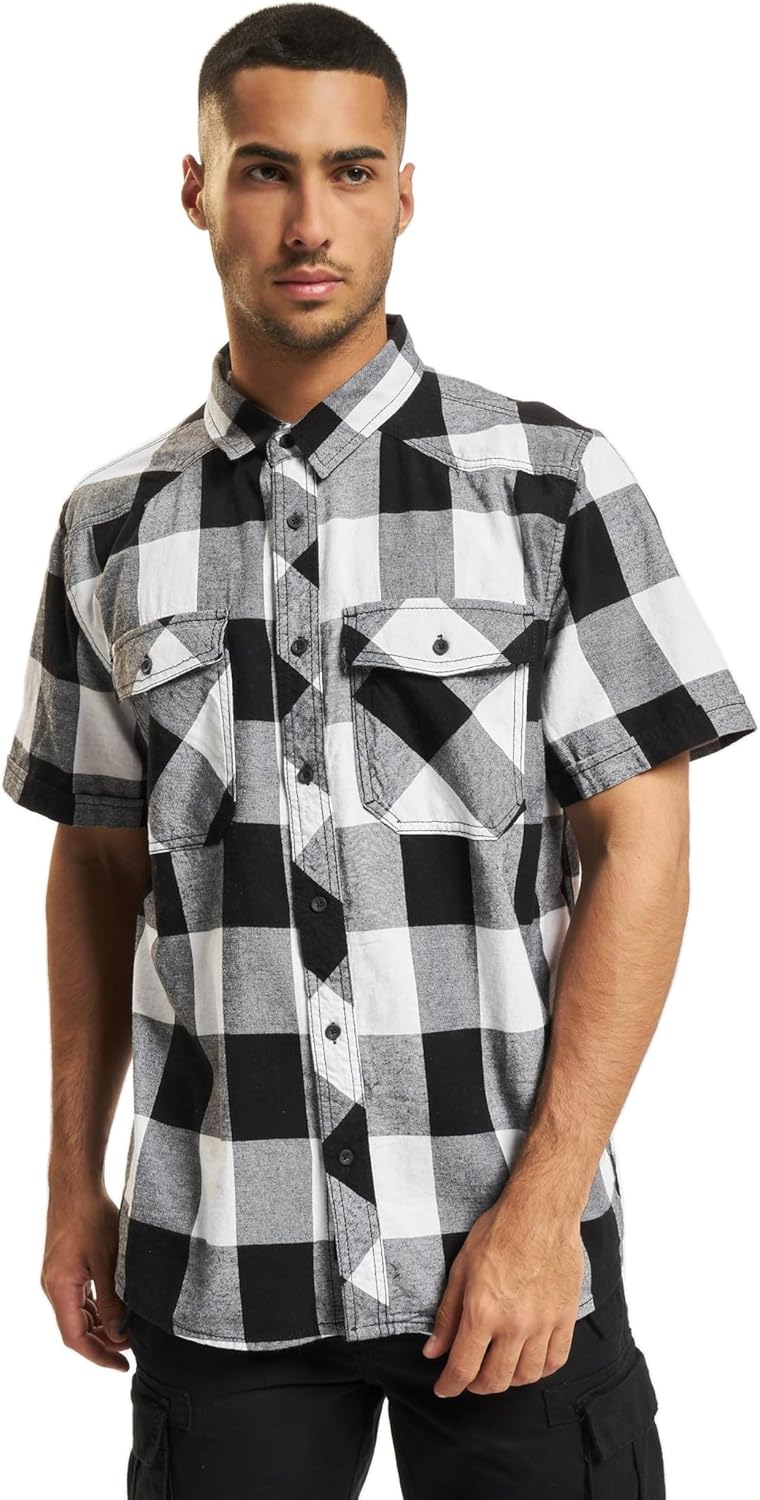 Brandit Check Shirt Herren Kurzarm Single Hemd XXL Weiss-schwarz, Single Hemd XXL Weiss-schwarz