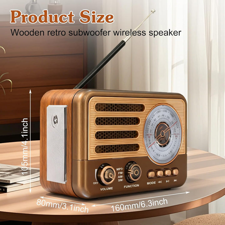 Retro Radio mit Bluetooth, Vintage Transistorradio, Nostalgie Radio Klein, AM/FM/SW, Unterstützt USB