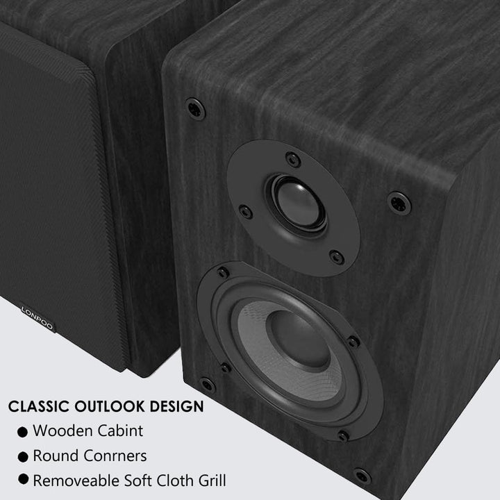 LONPOO 2-Wege Passive Regal-Lautsprecher, 75W RMS Klassische Holz-Lautsprecher mit 4-Zoll Kohlefaser