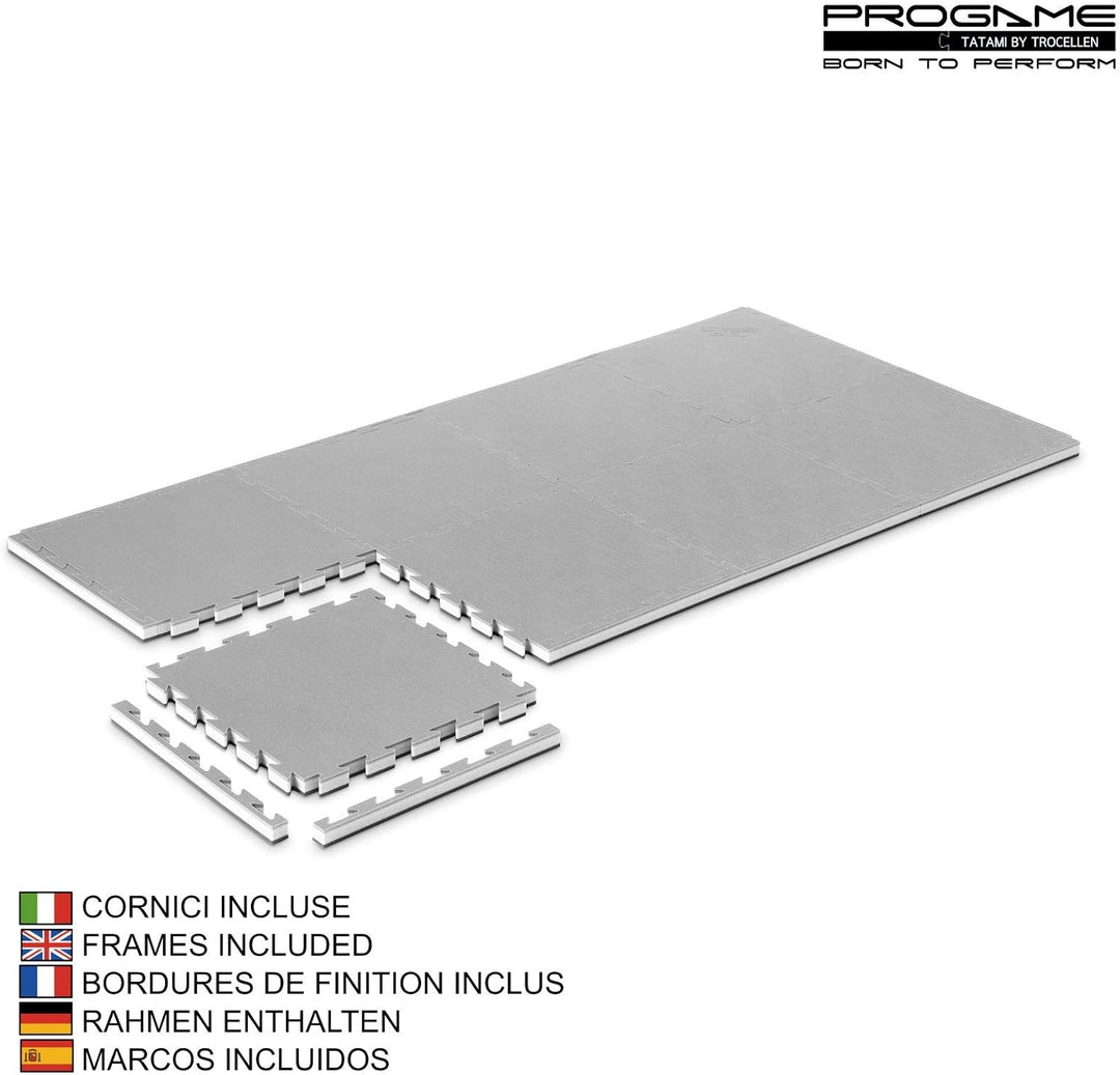 ProGame Kit 8 Stück Tatami Matte 3,5 cm GYM-HOME Schwarz/Grau 50x50 cm Tatami Puzzle Tatamimatte