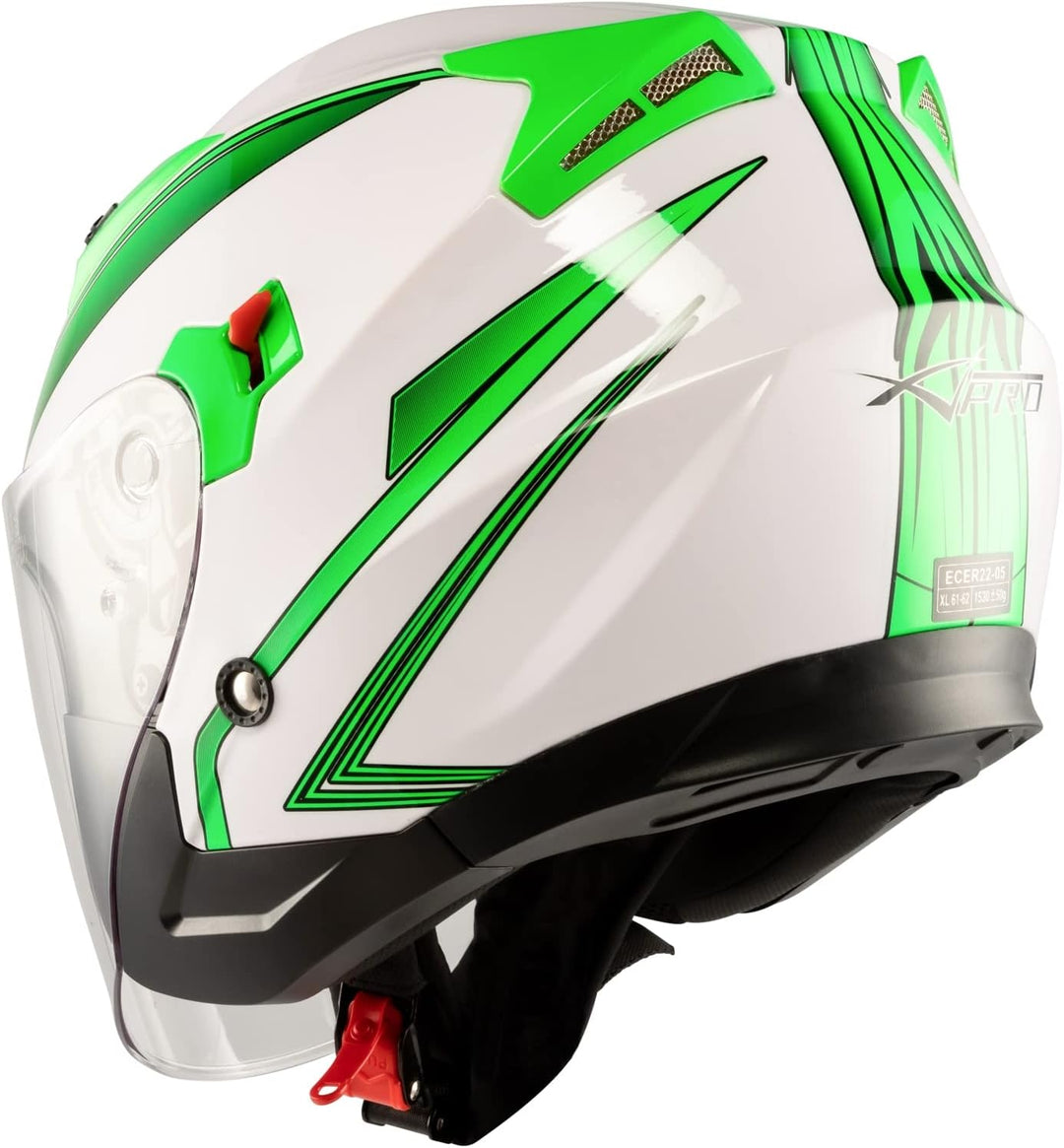 Motorradhelm Doppeltvisier City Jet Zertifikat ECE 22-06 Scooter 53-54 cm ( XS) Weiss Grün, 53-54 cm