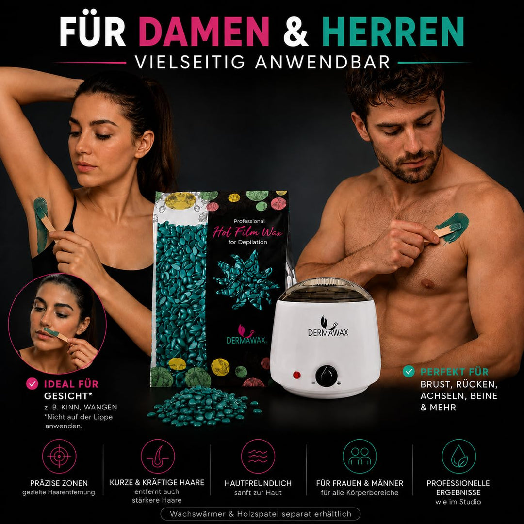 Dermawax 500g Azulen Wachsperlen – Heisswachs zur Haarentfernung – Profi Wax für Mann & Frau – Schne
