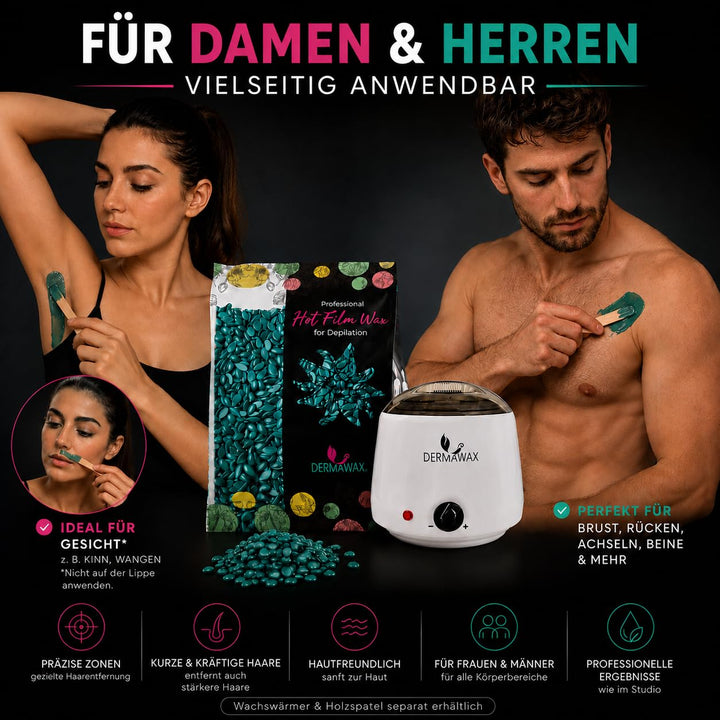 Dermawax 500g Azulen Wachsperlen – Heisswachs zur Haarentfernung – Profi Wax für Mann & Frau – Schne