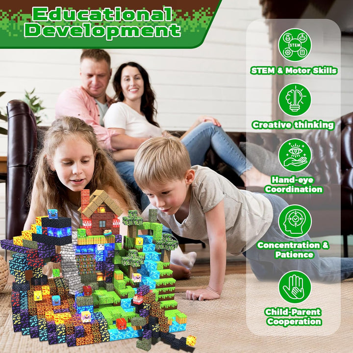 Magnetische Bausteine - 150 Teile Magnetic Blocks - Wald und Dinosaurier - Montessori magnetisches S