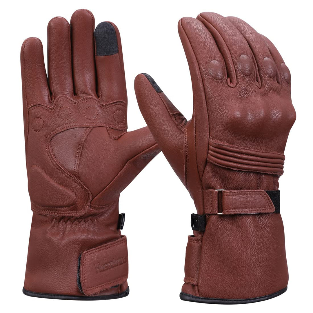 Harssidanzar Herren Winter Motorradhandschuhe,echtes Leder Vollfinger Touchscreen Thermisch gefütter
