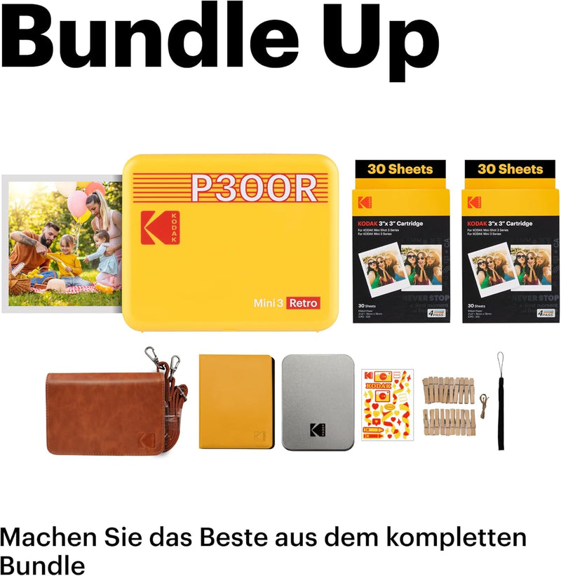 KODAK Mini 3, tragbarer Fotodrucker, kabellos, iOS und Android, Bluetooth, 76 x 76 mm, 4 Pass-Techno