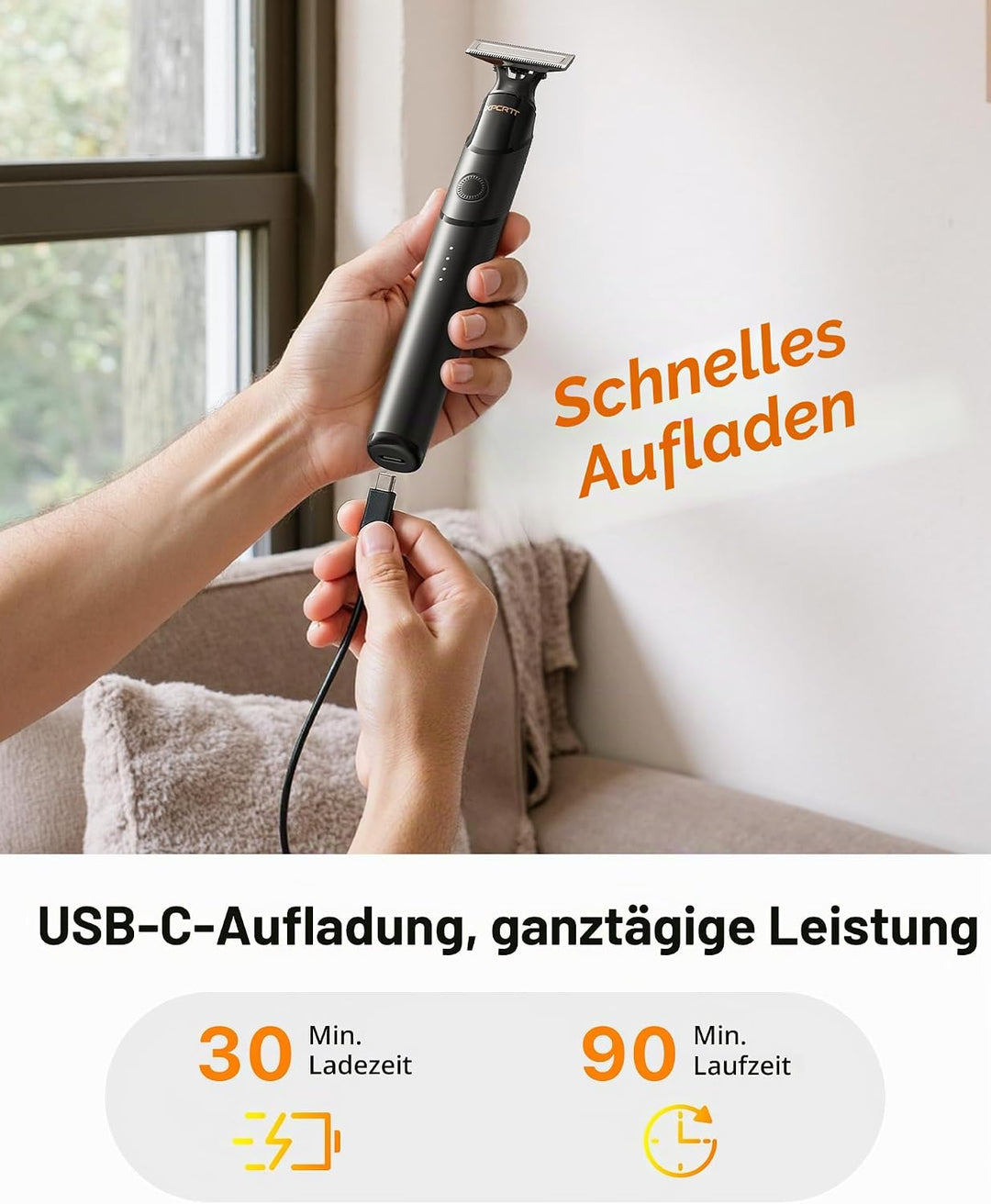 2025 Upgrade Elektrischer Barttrimmer & Rasierer [Schmerzfrei & Sanft] USB-C Schnellladung, Tragbare