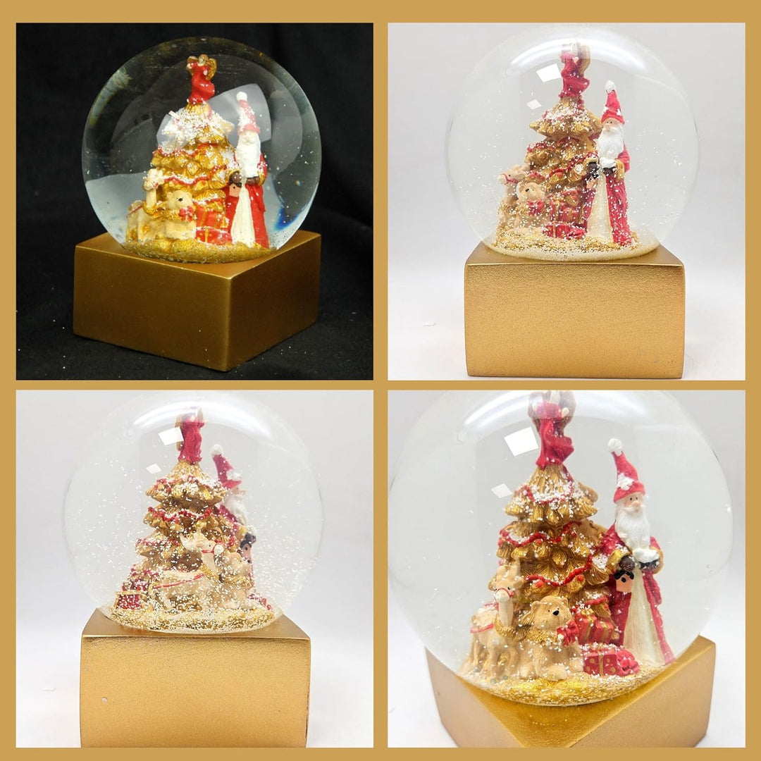 Schneekugel Weihnachten | Weihnachtsmann rot Gold | Sockel Gold eck | H:14 cm B: 12 cm | Santa Schüt