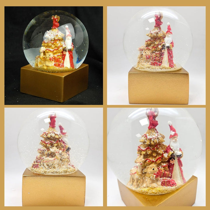 Schneekugel Weihnachten | Weihnachtsmann rot Gold | Sockel Gold eck | H:14 cm B: 12 cm | Santa Schüt