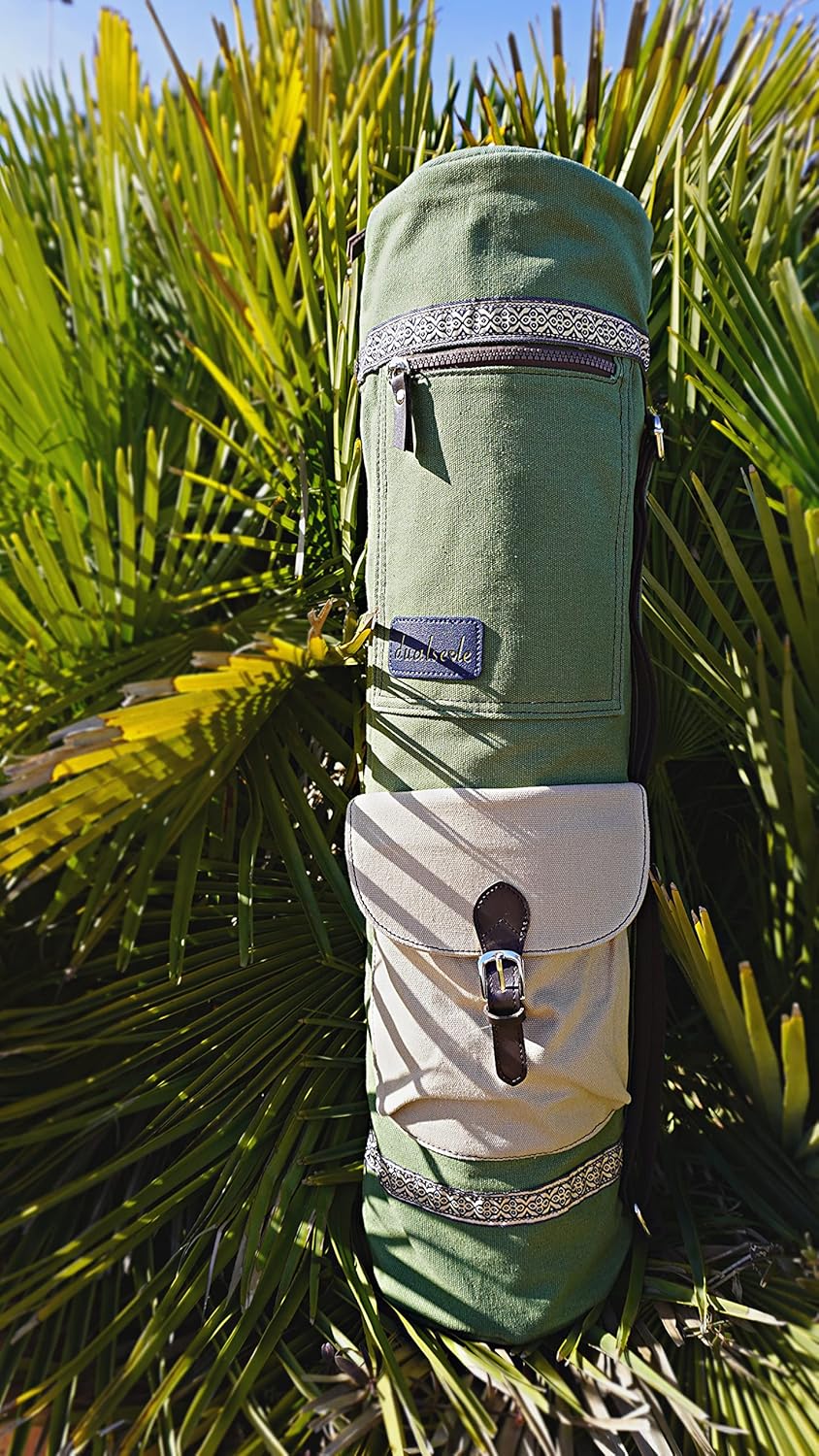 Eco Yogatasche für Matte gross 70 cm aus Baumwolle/Leinen praktisch mit grossen Taschen und Tragegur