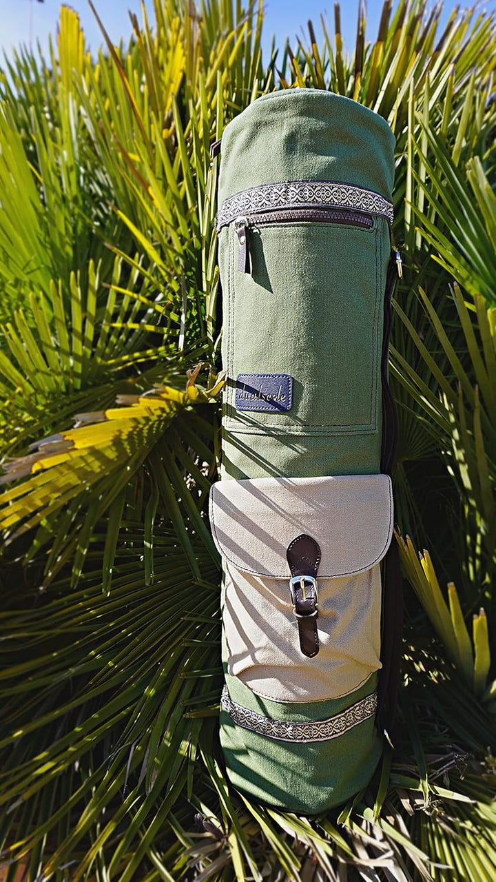 Eco Yogatasche für Matte gross 70 cm aus Baumwolle/Leinen praktisch mit grossen Taschen und Tragegur