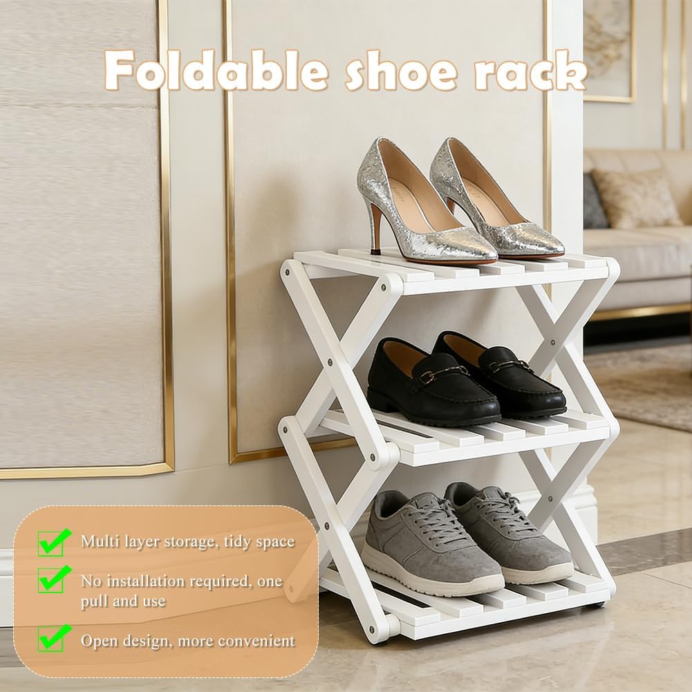 Faltbares Schuhregal aus Bambus, Platzsparendes vertikales Schuhregal klein | Multifunktionales schm