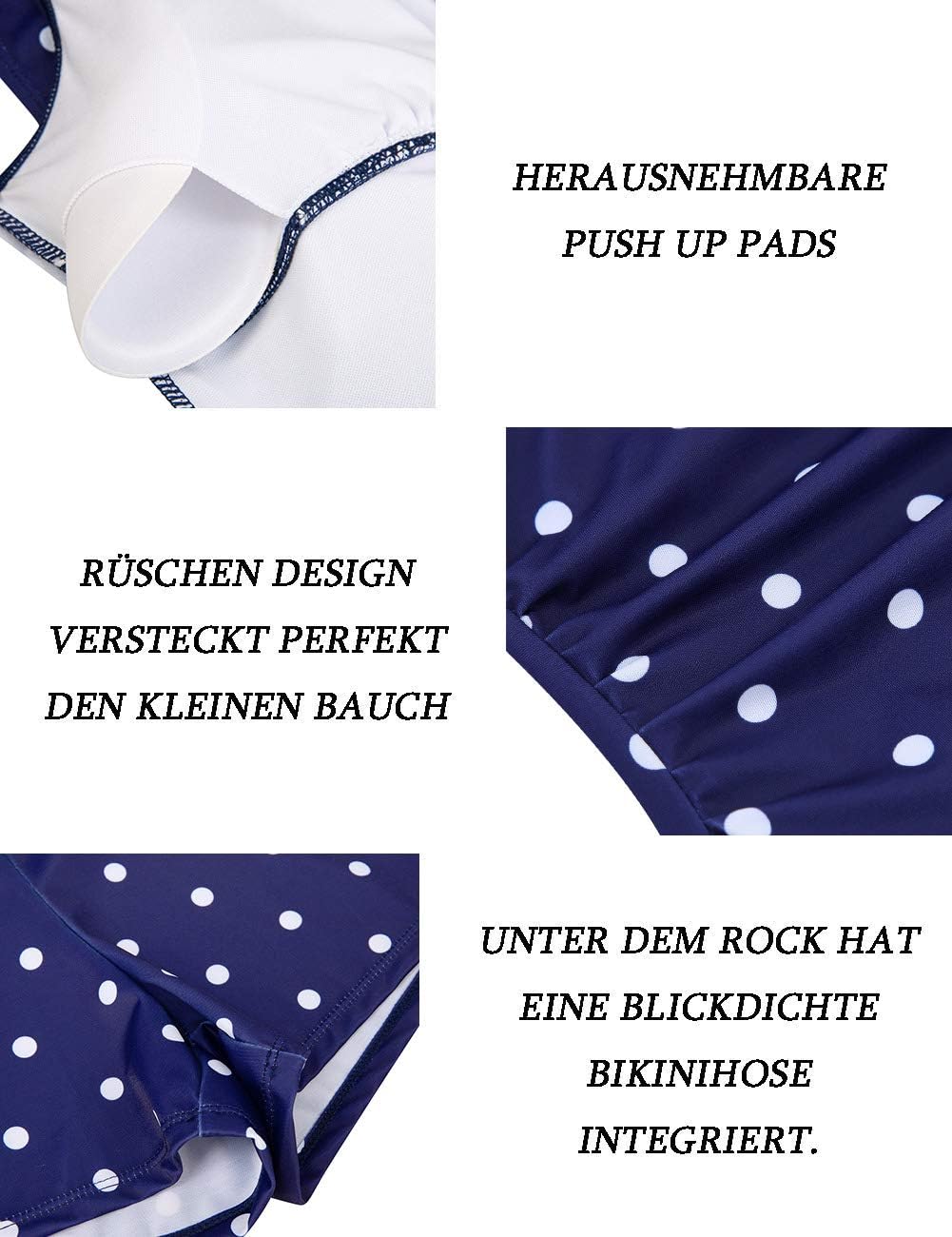 Clearlove Damen Badeanzug Einteiler Schwimmanzug Rüschen Retro Strandmode Einfarbig Bademode Bikini（