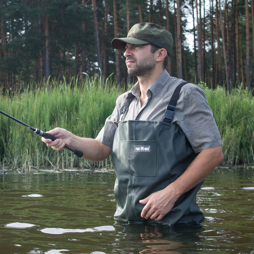FortMen Wathose Herren Anglerhose mit Stiefel Gr 38-47 wasserdichte Watthosen Teich Fischer Watstief