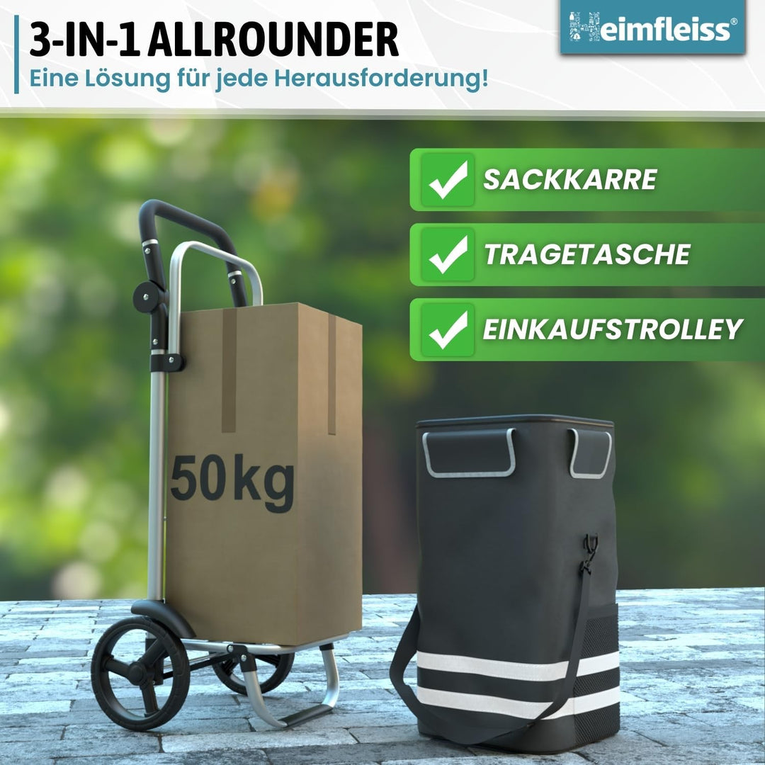 Heimfleiss® Trolley Einkaufstrolley mit 56L Volumen | Einkaufswagen klappbar mit 50kg Traglast | Lei