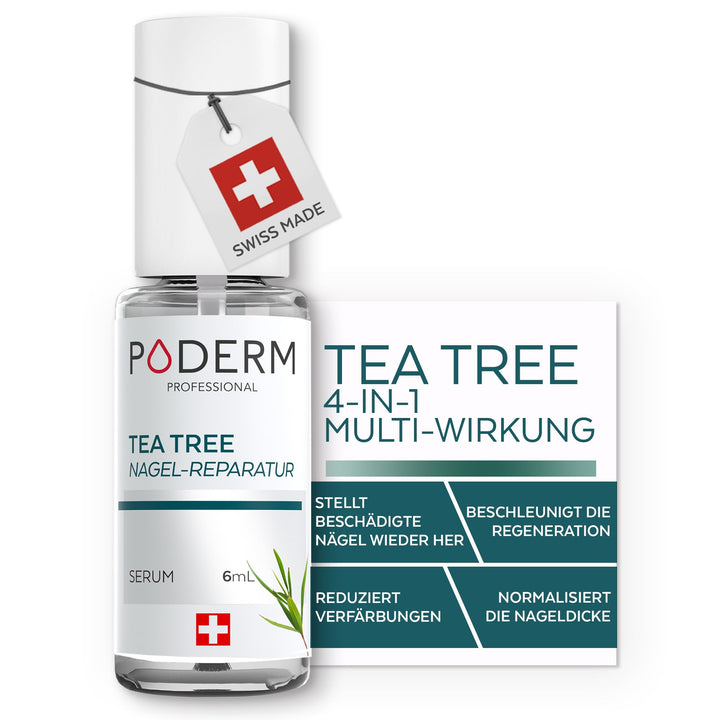 PODERM Tea Tree Nagel-Repair-Serum 6 ml – 4-in-1 Pflege | Verbessert das Erscheinungsbild beschädigt