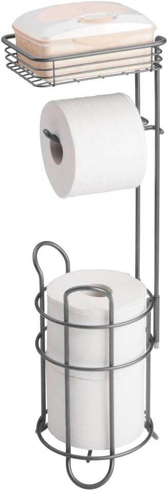 mDesign Klopapierhalter freistehend – stilvoller Toilettenpapierhalter aus Metall mit Ablage für Feu