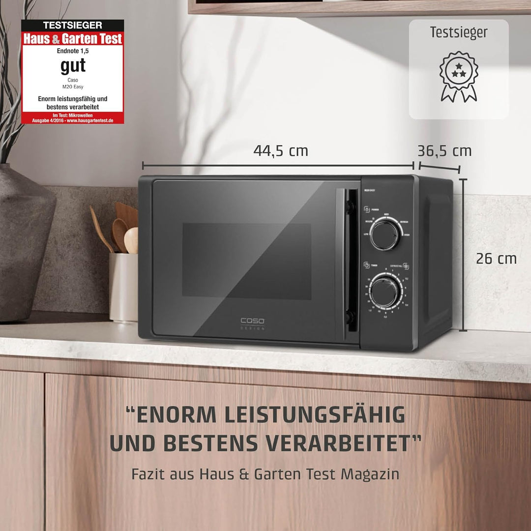 CASO | M20 EASY Mikrowelle | einfache Bedienung, 20 L Garraum, 700 Watt Leistung, Drehteller Ø 25,5c