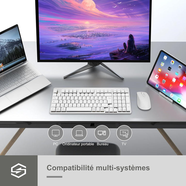 LeadsaiL FA98 Mechanische Tastatur, kabellos, mit Tastatur und Maus mit rotem Schalter, französische