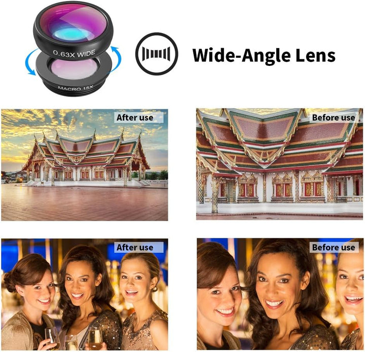 APEXEL Camera Lens Kit 18x Monocular Telescope, 0,63x Weitwinkel, 15x Makroobjektiv, 198 ° Fisheye-O