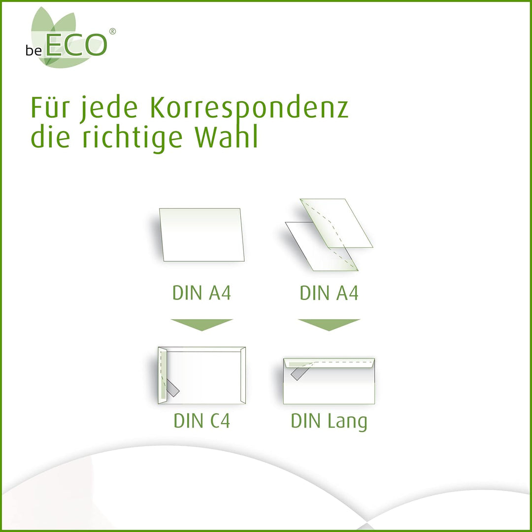 beECO Briefumschläge DIN lang (500 Stück), Briefumschläge mit Fenster haftklebend, Briefumschlag aus