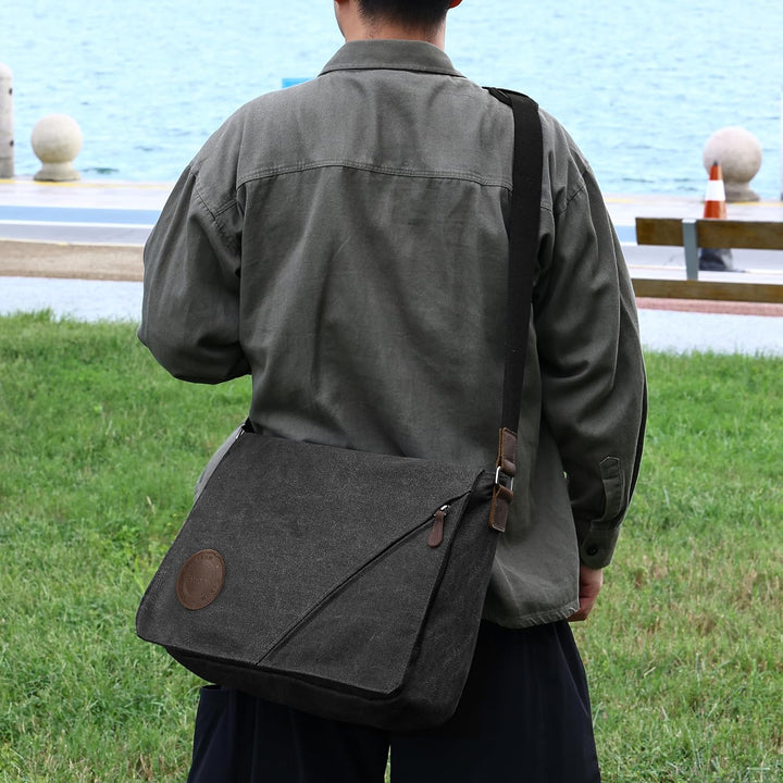 Eshow Umhängetasche Herren 14 Zoll Wasserabweisend, Laptoptasche Messenger Bag aus Echtleder und Can
