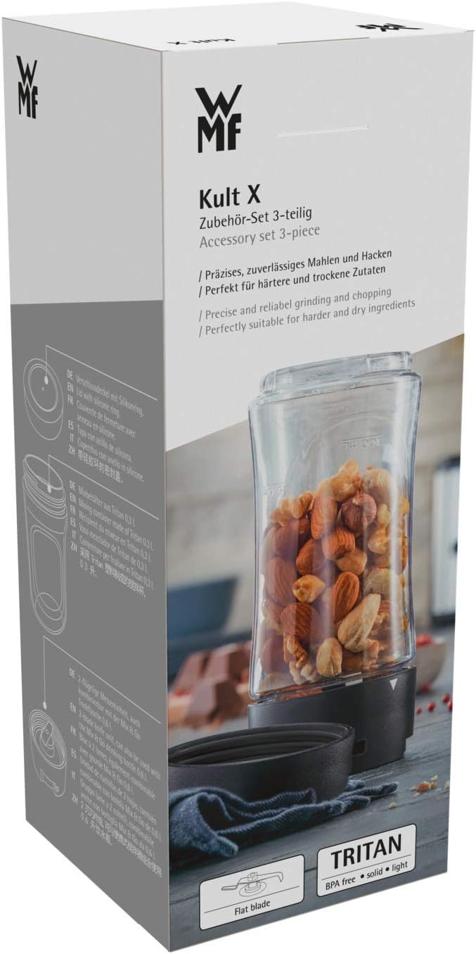 WMF Kult X Zubehör-Set, 3-teilig, Mixbehälter 300 ml und Klinge mit Verschlussdeckel, für den Kult X