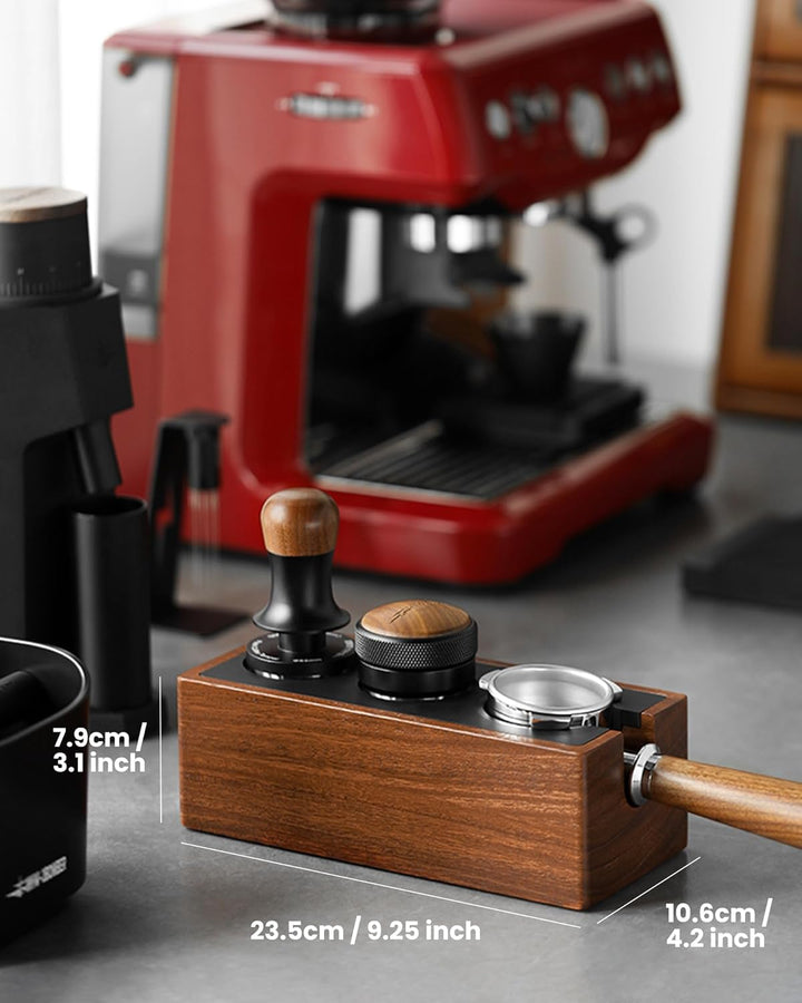 MHW-3BOMBER Espresso-Tampingstation, 4-in-1 Walnuss-Espresso-Organizer-Box mit magnetischer Schublad