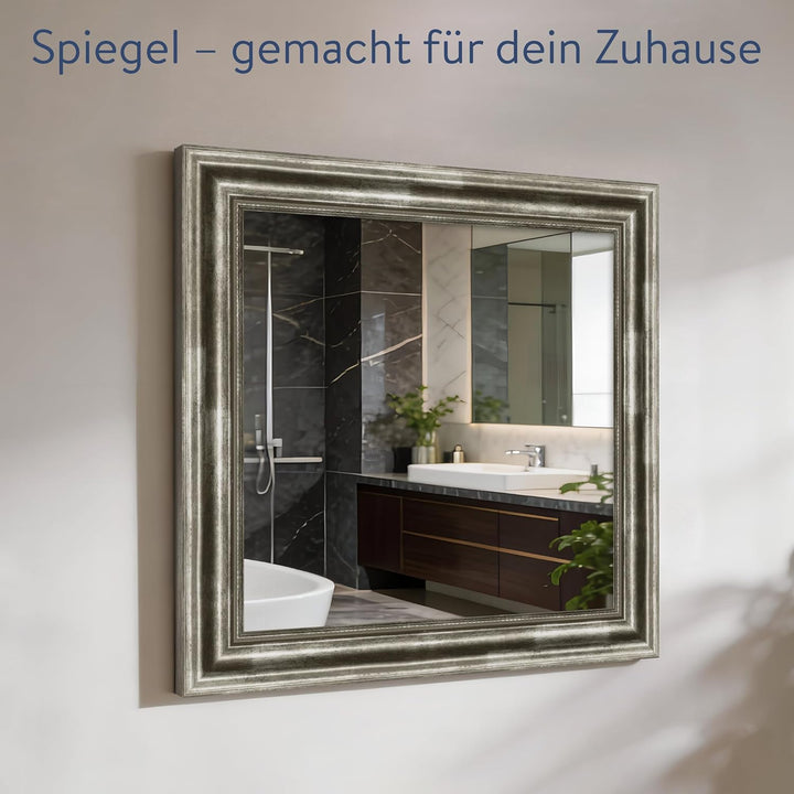 WANDStyle Spiegel Barock und Antik I Aussenmass: 40x40cm I Farbe: Silber I silberner Wandspiegel aus