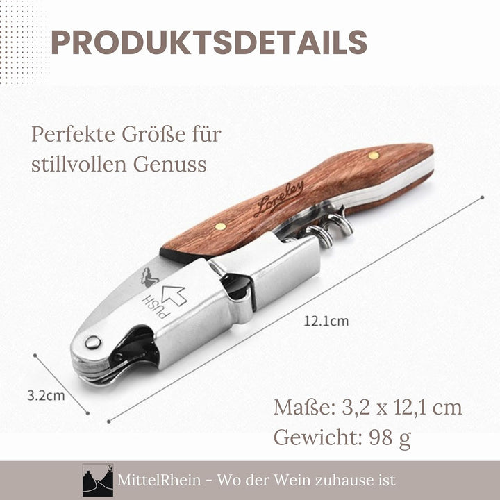 LORELEY® MITTELRHEIN Germany Premium Kellnermesser | Korkenzieher | Weinöffner | Flaschenöffner aus