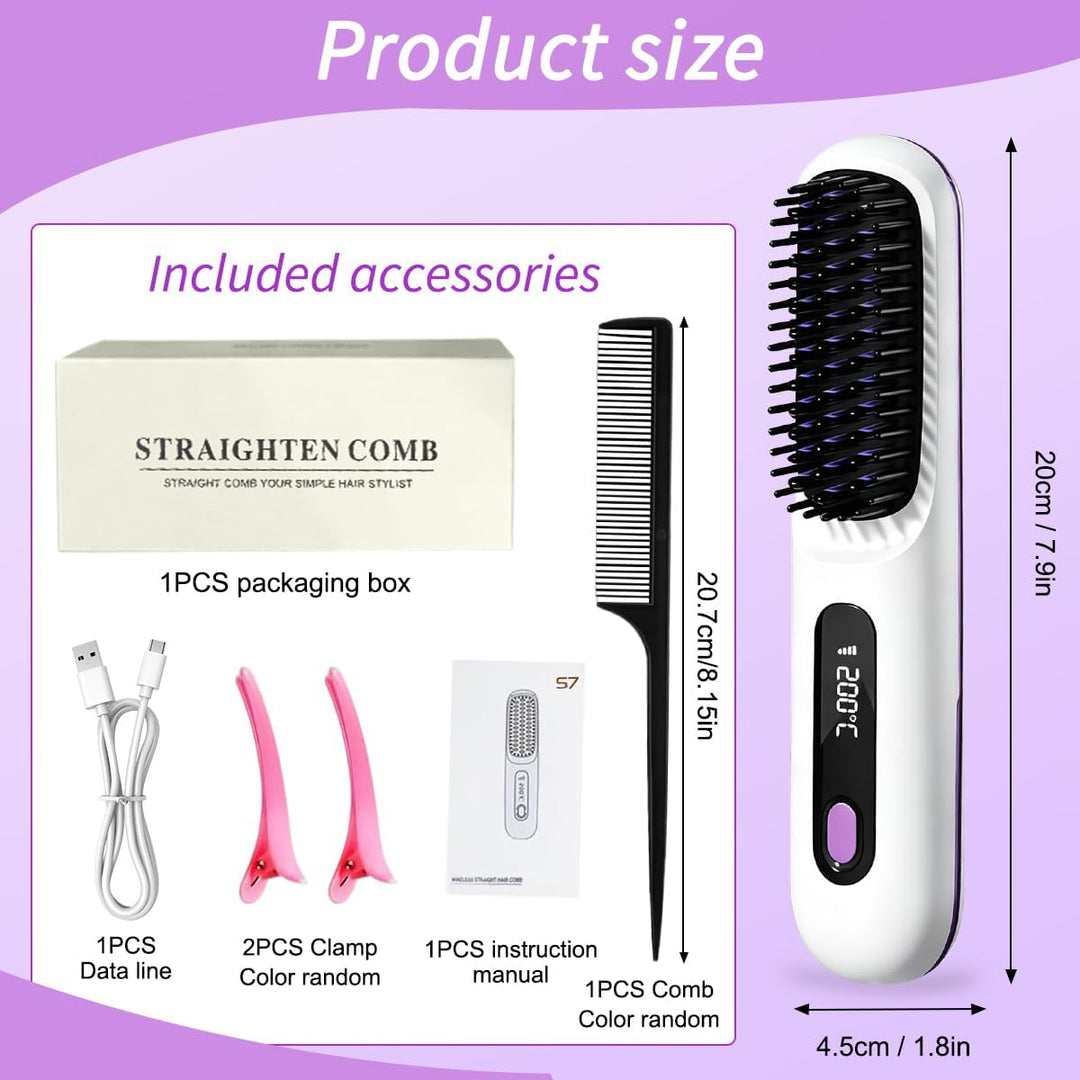 Stylingbürste für Kurze Haare, Kabellose Styling Bürste, Glättbürste Kabellos mit 3 Wärmestufen 160°