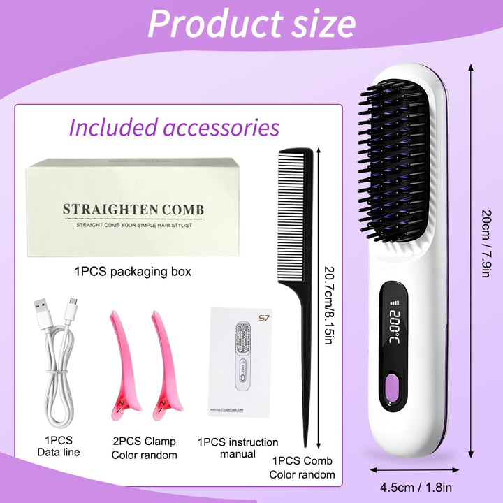 Stylingbürste für Kurze Haare, Kabellose Styling Bürste, Glättbürste Kabellos mit 3 Wärmestufen 160°