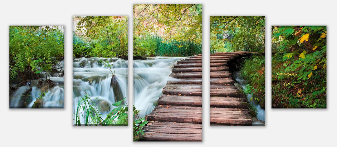 wandmotiv24 Leinwandbild Weg am Wasserfall Variante 4-100 x 45cm Bilder auf Leinwand, Wandbild M0021