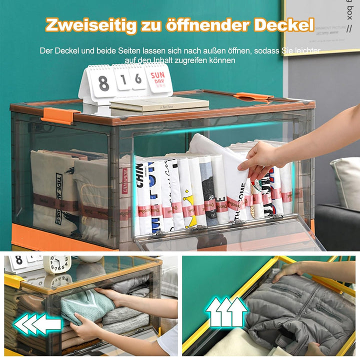 Ergocar Aufbewahrungsbox mit Deckel, Faltbare Kunststoff Aufbewahrungsbox mit Deckel und Rollen, Sta