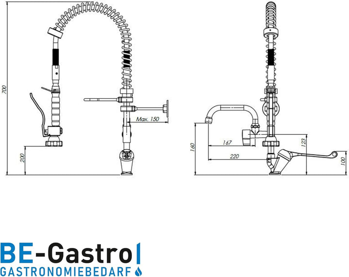 BE-GASTRO® I Profi Gastro Geschirrbrause „Premium“ inkl. Wasserhahn, Mischbatterie & ergonomischem L