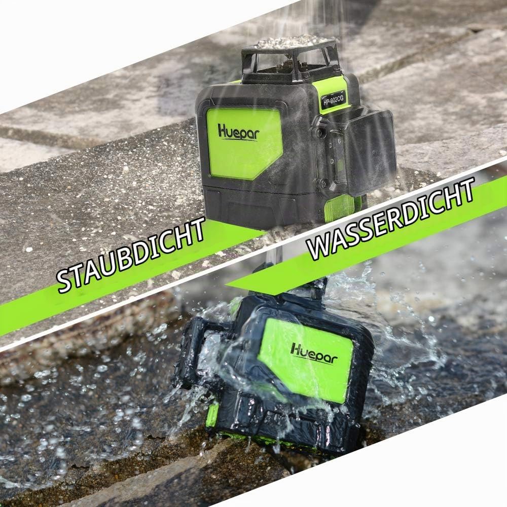 Huepar 902CG 2 x 360 Kreuzlinienlaser Grün, 360 Grad Linienlaser Selbstnivellierenden Laser Level mi