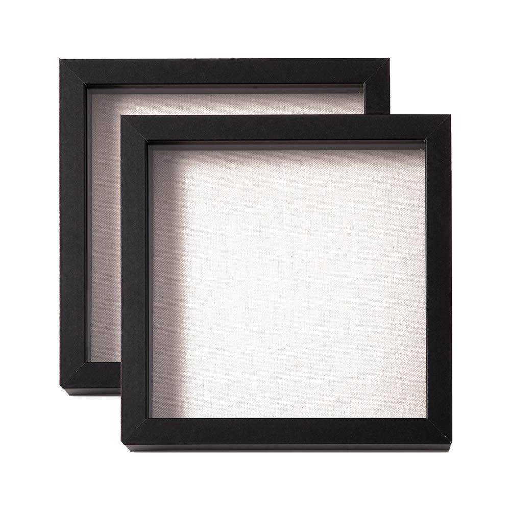 Muzilife 3D Bilderrahmen zum Befüllen 2 Stück Schwarz 20x20 cm, Holz Rahmen Objektrahmen Shadow Box