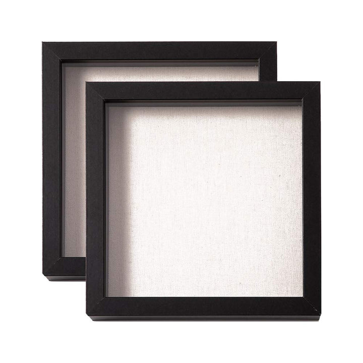 Muzilife 3D Bilderrahmen zum Befüllen 2 Stück Schwarz 20x20 cm, Holz Rahmen Objektrahmen Shadow Box