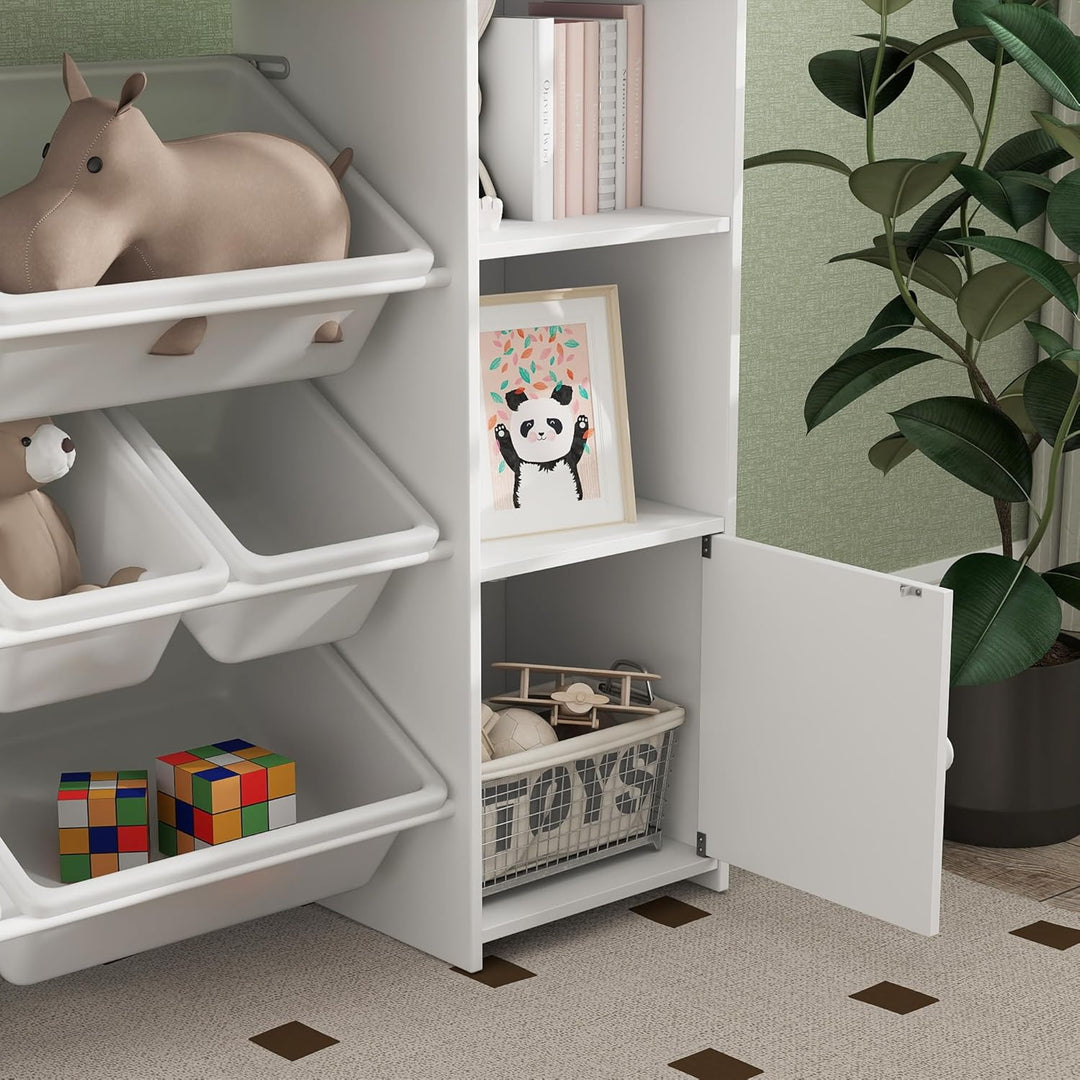 AIYAPLAY Kinderregal, Spielzeugregal Bücherregal mit 8 herausnehmbaren Aufbewahrungsboxen, 4 offenen