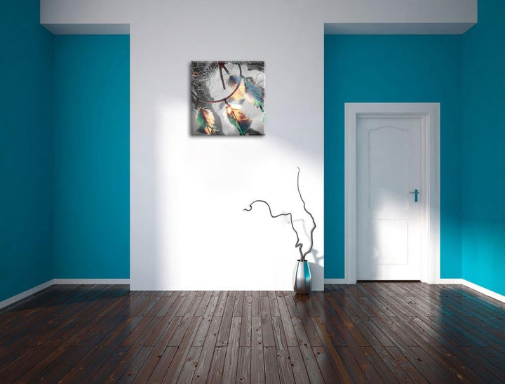 Traumfänger Schwarz/Weiss, Format: 70x70 auf Leinwand, XXL riesige Bilder fertig gerahmt mit Keilrah