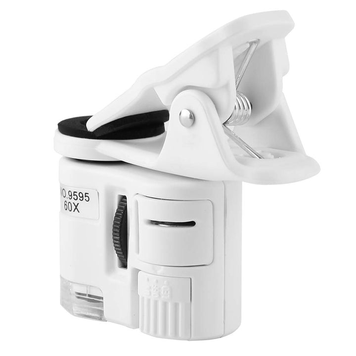 Mini Mikroskop, 9595W 60X Lupe LED UV Licht Mini Handy Clip Mikroskop, 2 Lampe Perle Universal Handy