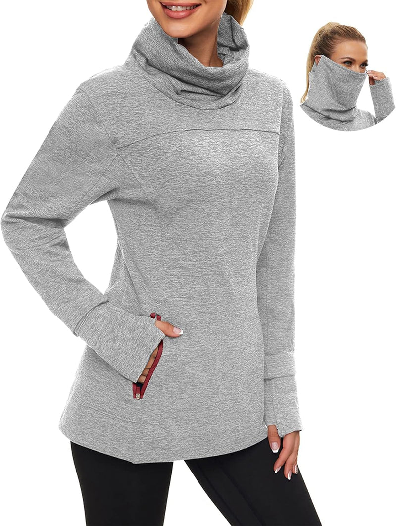 Soneven Rollkragen Pullover Damen Sweatshirt Damen Ohne Kapuze mit Taschen Funktionsshirt Langarm Sw