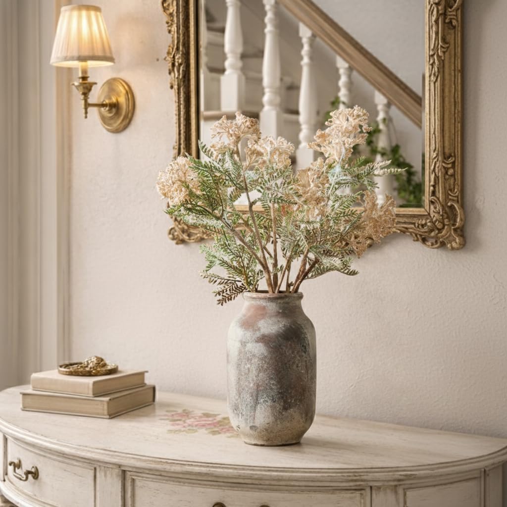 SIDUCAL Rustikale Keramikvase im Bauernhaus-Stil, weiss gekalkte Terrakotta-Keramik, dekorative Vase