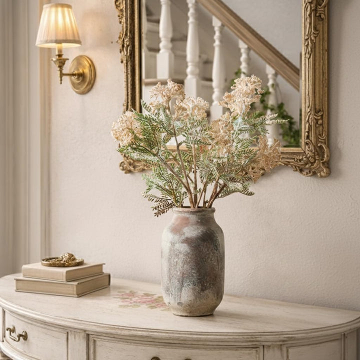 SIDUCAL Rustikale Keramikvase im Bauernhaus-Stil, weiss gekalkte Terrakotta-Keramik, dekorative Vase