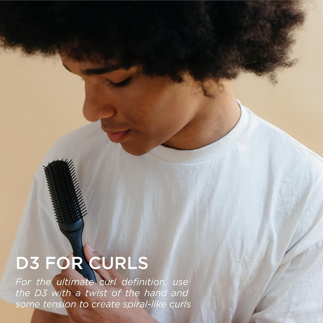 Jack Dean by Denman Curly Hair Brush D3 (All Black) 7 Row Styling Brush for Detangling, Separating,
