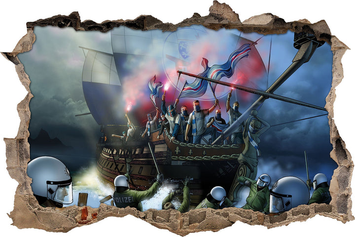 Ultras Rostock Schiff, 3D Wandsticker Format: 92x62cm, Wanddekoration, 92x62