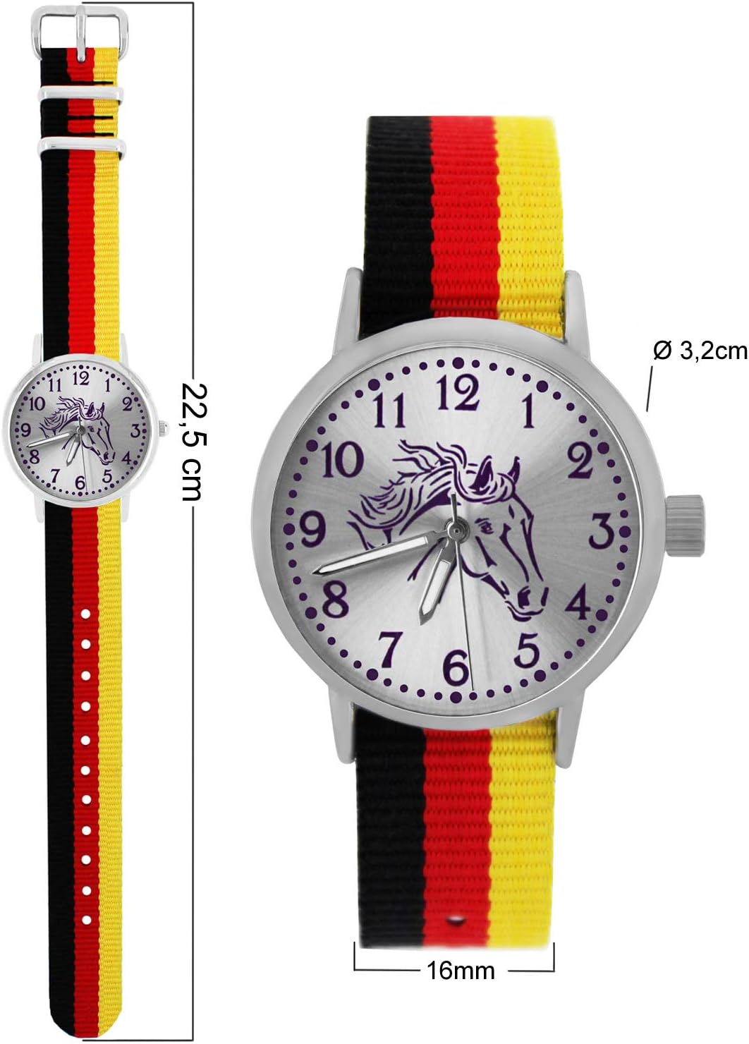Pacific Time Mädchen Uhr Pferde analog Quarz mit Textil Wechselarmband Deutschland 10300